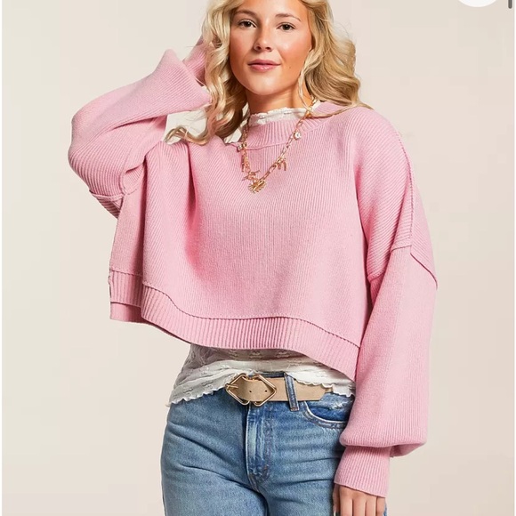 Free People Sweaters - Free People Pink Easy Street Cropped Sweater Size XL